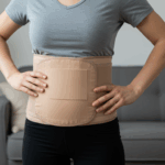 Healthcare provider fitting patient with proper size abdominal binder
