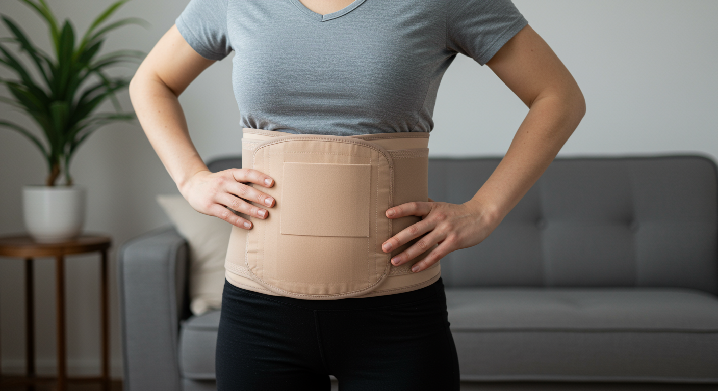 Healthcare provider fitting patient with proper size abdominal binder